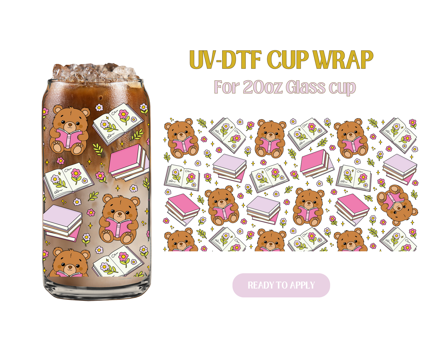 Adorbs Bookish Teddy Bear 20oz UV-DTF Wrap