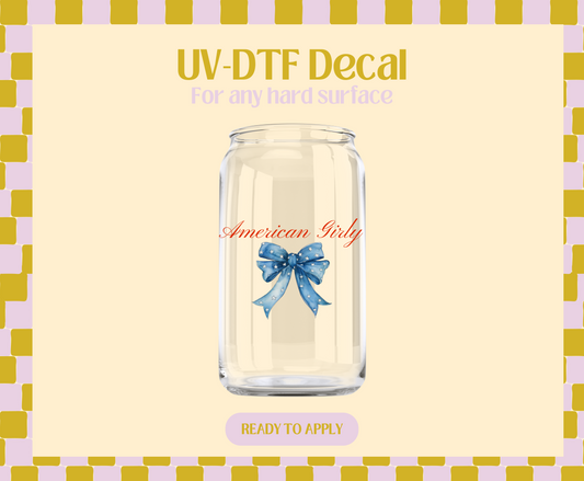 American Girly Blue Bow UV-DTF Decal