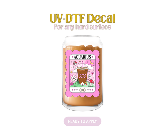 Aquarius Pink Iced Coffee UV-DTF Decal