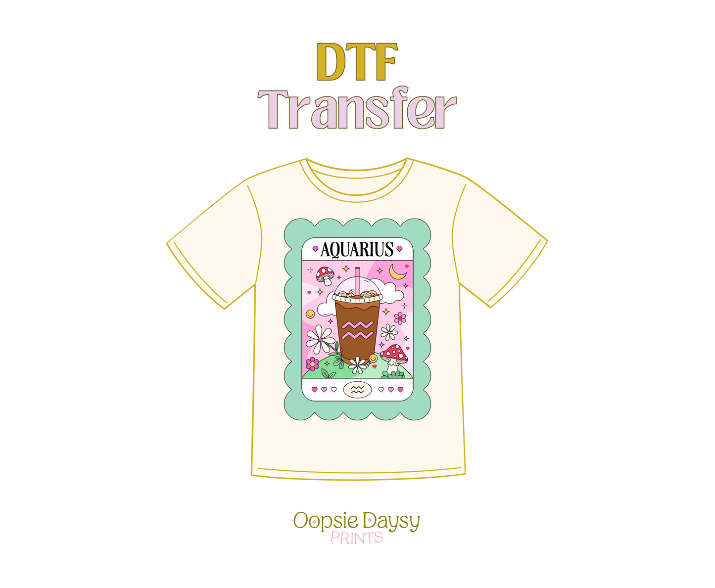 Aquarius Teal Iced Coffee DTF Transfer