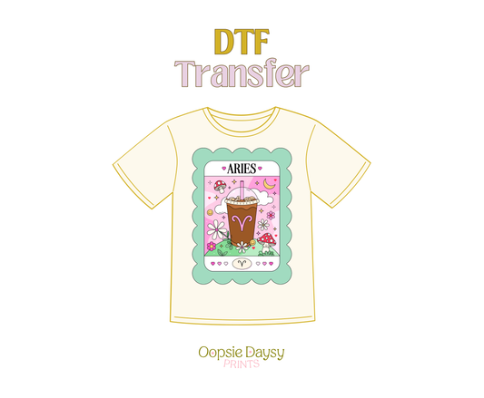 Aries Teal Iced Coffee DTF Transfer