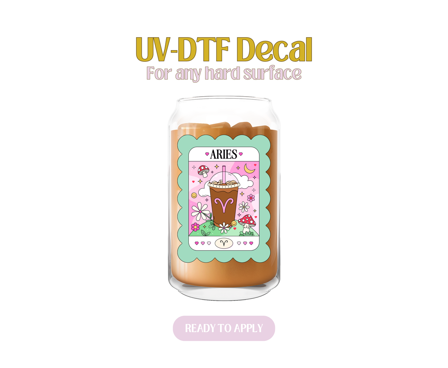 Aries Teal Iced Coffee UV-DTF Decal