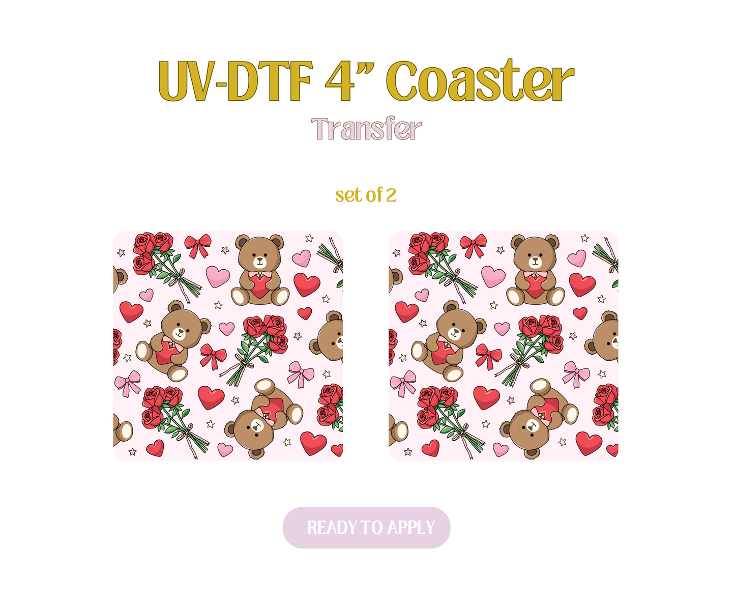 Bear and Roses UV-DTF 4" Coaster