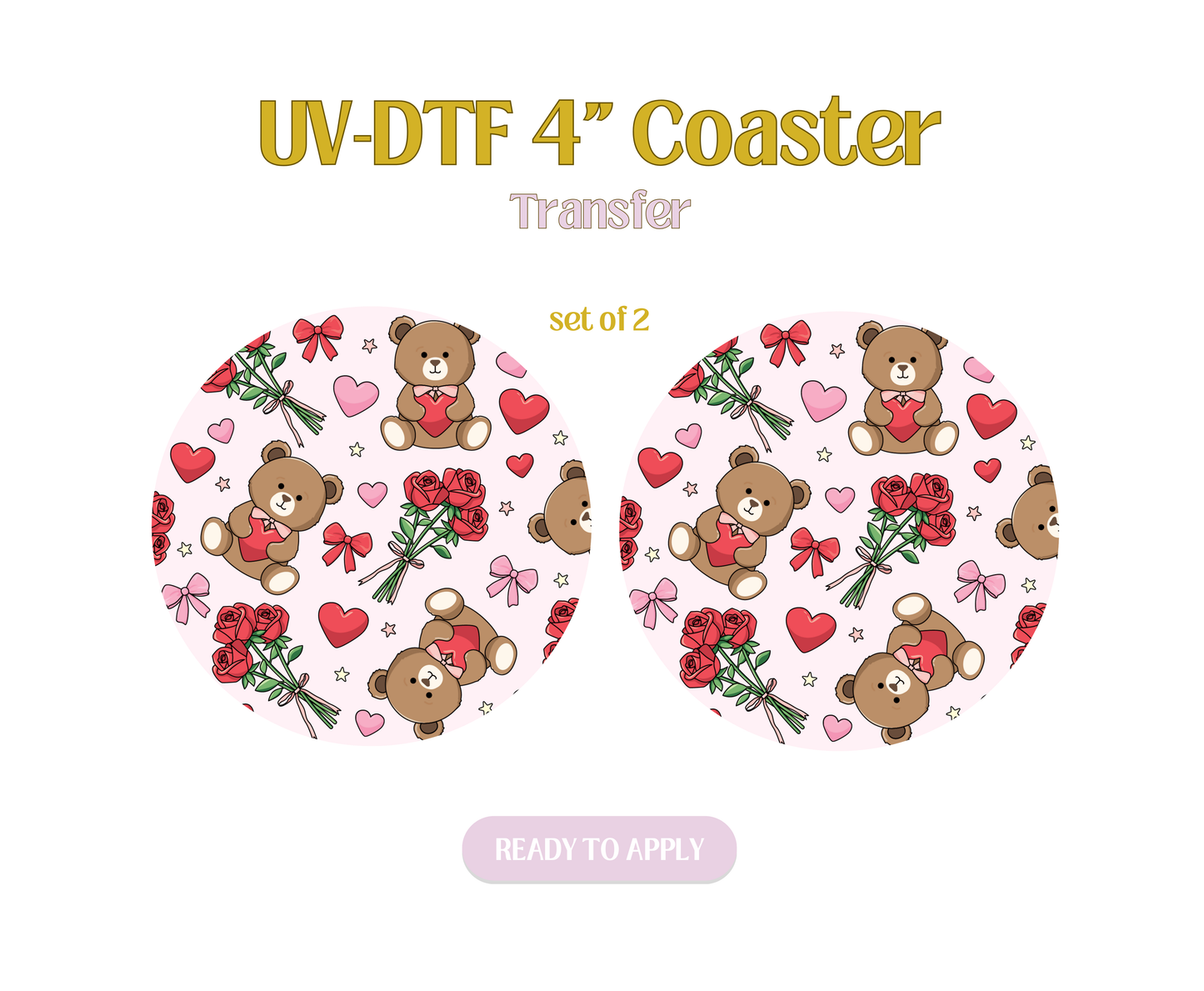 Bear and Roses UV-DTF 4" Coaster