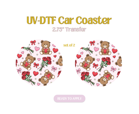 Bear and Roses UV-DTF Car Coaster