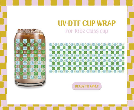 Blue checkered daisies UV-DTF Wrap