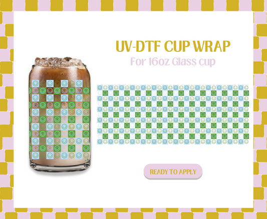 Blue checkered smileys UV-DTF Wrap