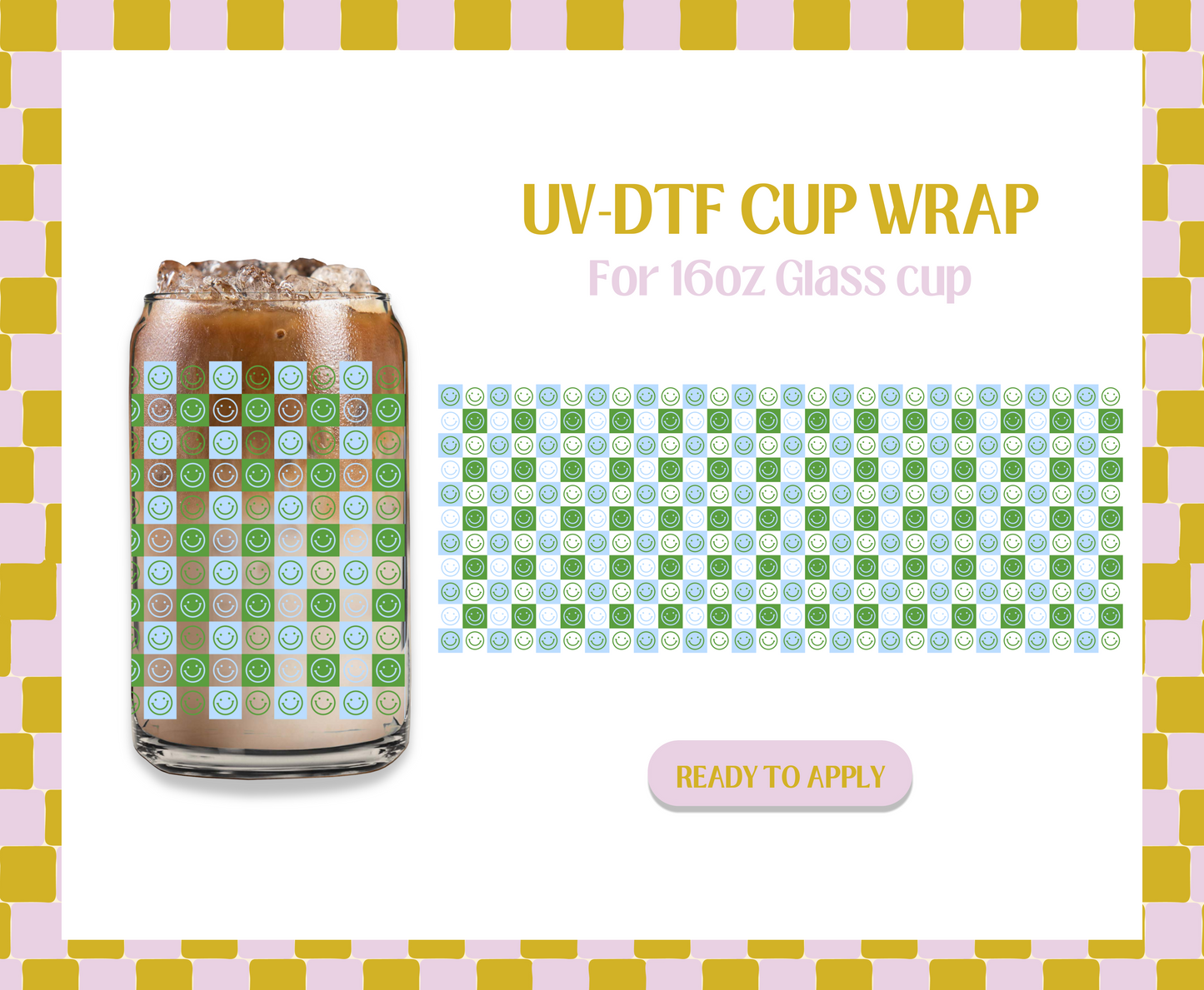 Purple checkered smileys UV-DTF Wrap