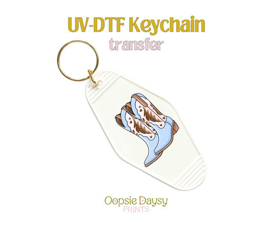 Blue Coastal Cowgirl Boots UV-DTF Keychain
