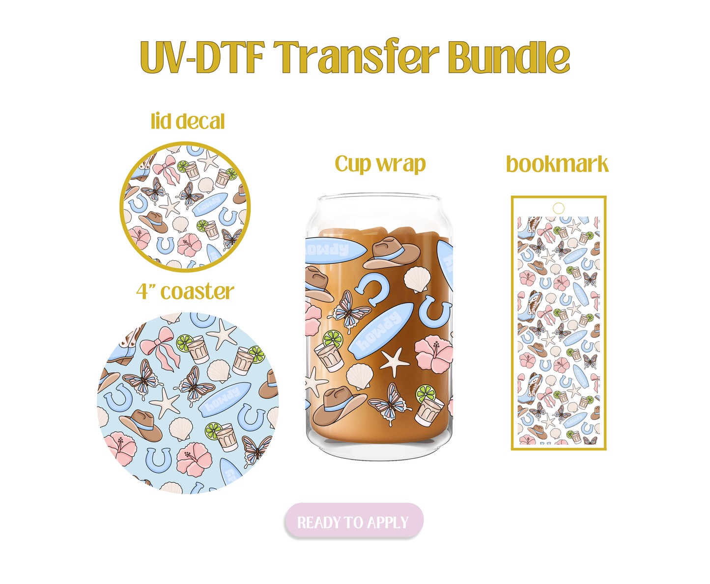Blue Coastal Cowgirl UV-DTF Transfer Bundle