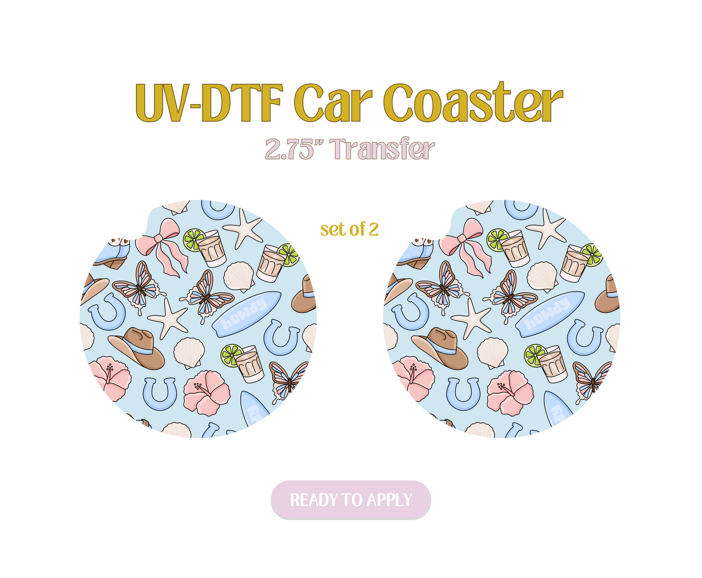 Blue Coastal Cowgirl UV-DTF Car Coaster