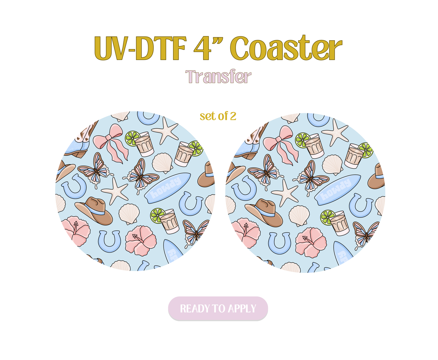 Blue Coastal Cowgirl UV-DTF 4" Coaster