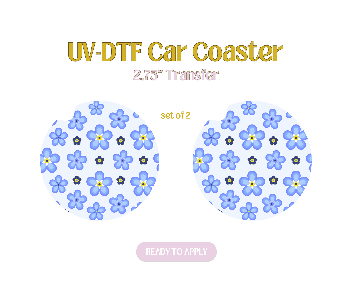Blue Forget Me Not UV-DTF Car Coaster