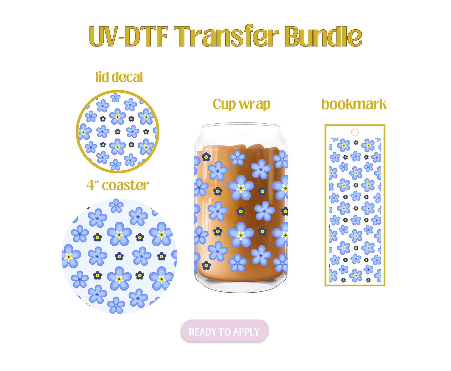 Blue Forget Me Not UV-DTF Transfer Bundle