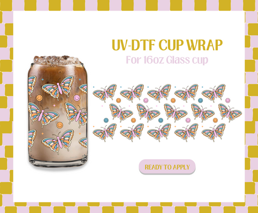 Blue retro moths UV-DTF Wrap