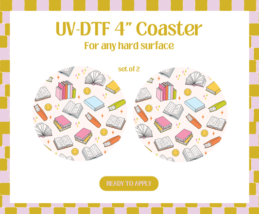 Book Pattern UV-DTF 4" Coaster