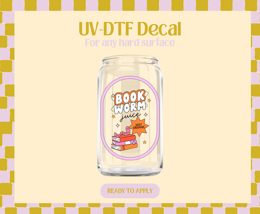 Book worm juice label UV-DTF Decal