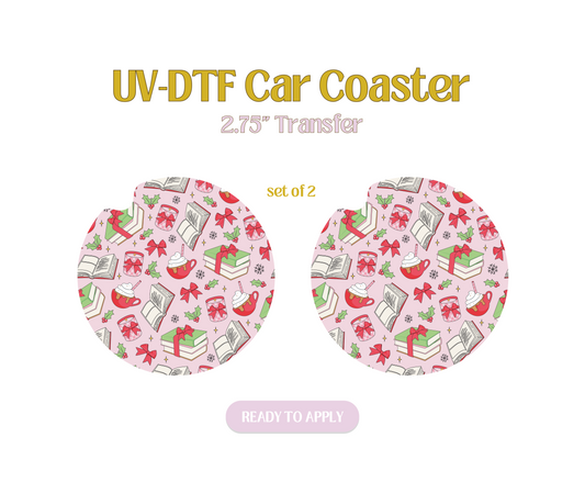 Bookish Christmas red.green UV-DTF Car Coaster