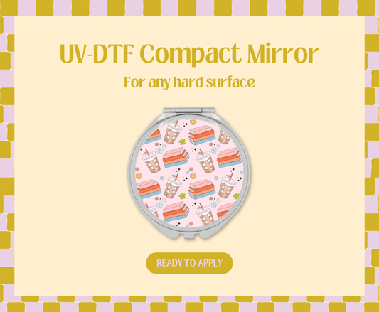 Books and Coffee UV-DTF Compact Mirror