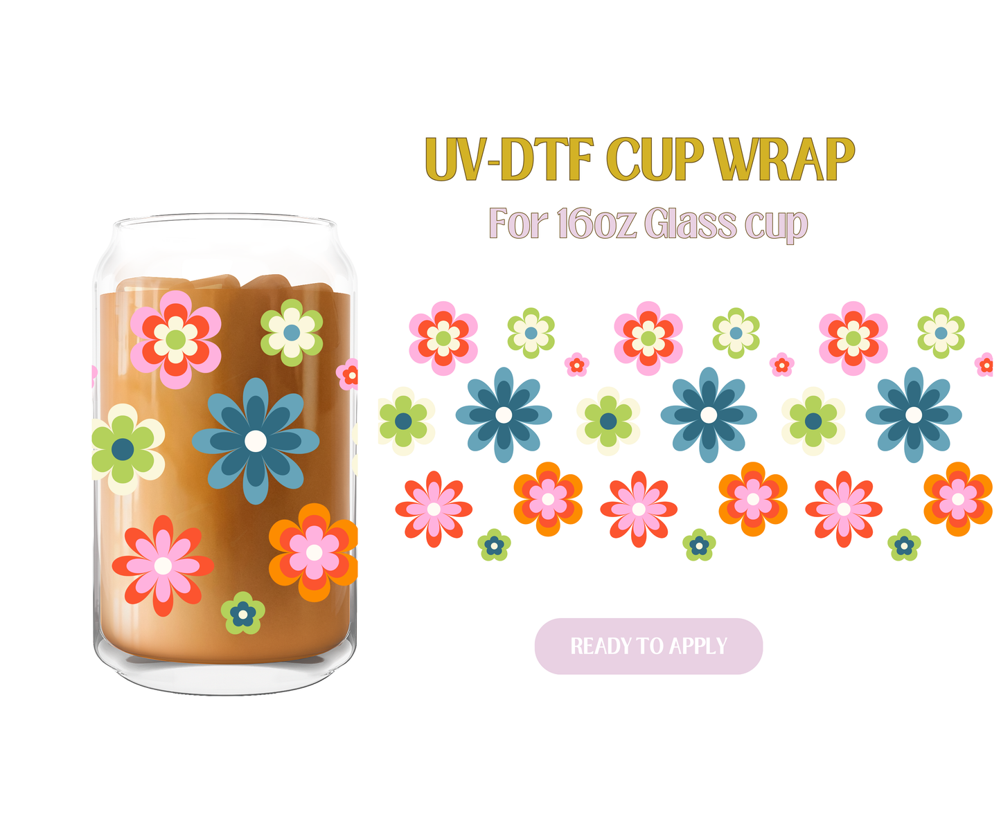 Bright Retro Flowers 70s UV-DTF Wrap