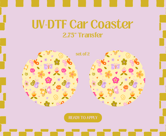 Butterfly Spring Doodles UV-DTF Car Coaster