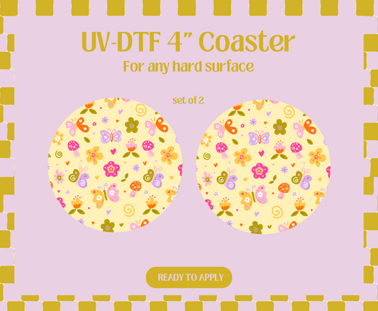 Butterfly Spring Doodles UV-DTF 4" Coaster