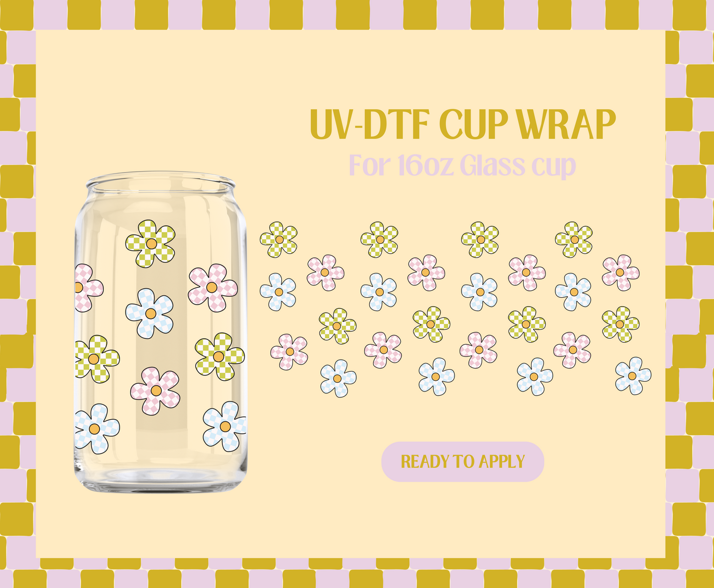 Checkered Daisies UV-DTF Wrap