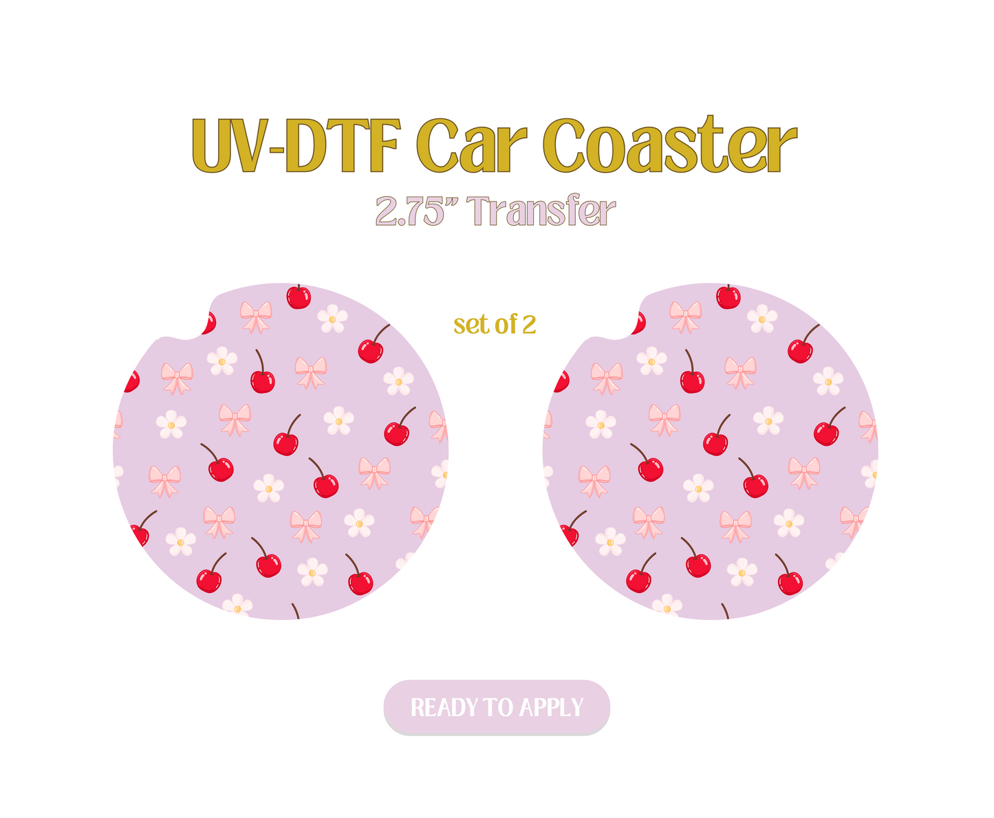 Cherry Daisy Light Pink UV-DTF Car Coaster