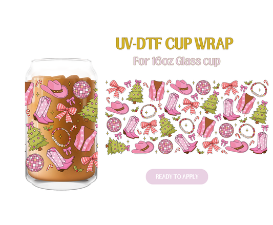 Christmas Cowgirl Pink UV-DTF Wrap