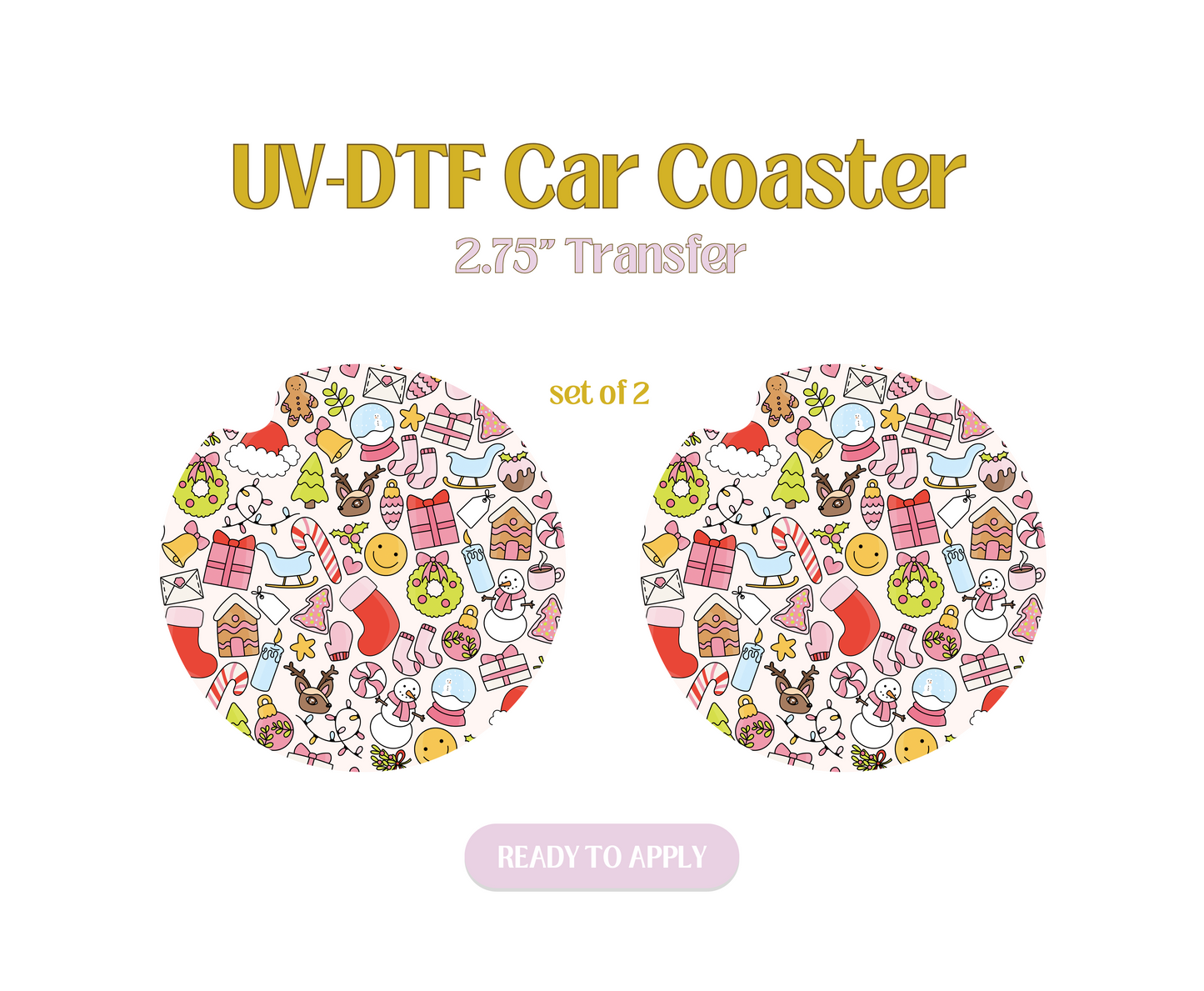 Christmas Doodles UV-DTF Car Coaster