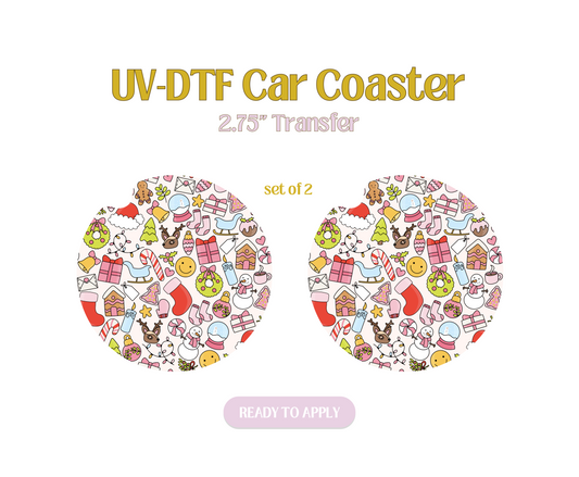 Christmas Doodles UV-DTF Car Coaster