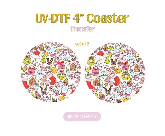 Christmas Doodles UV-DTF 4" Coaster