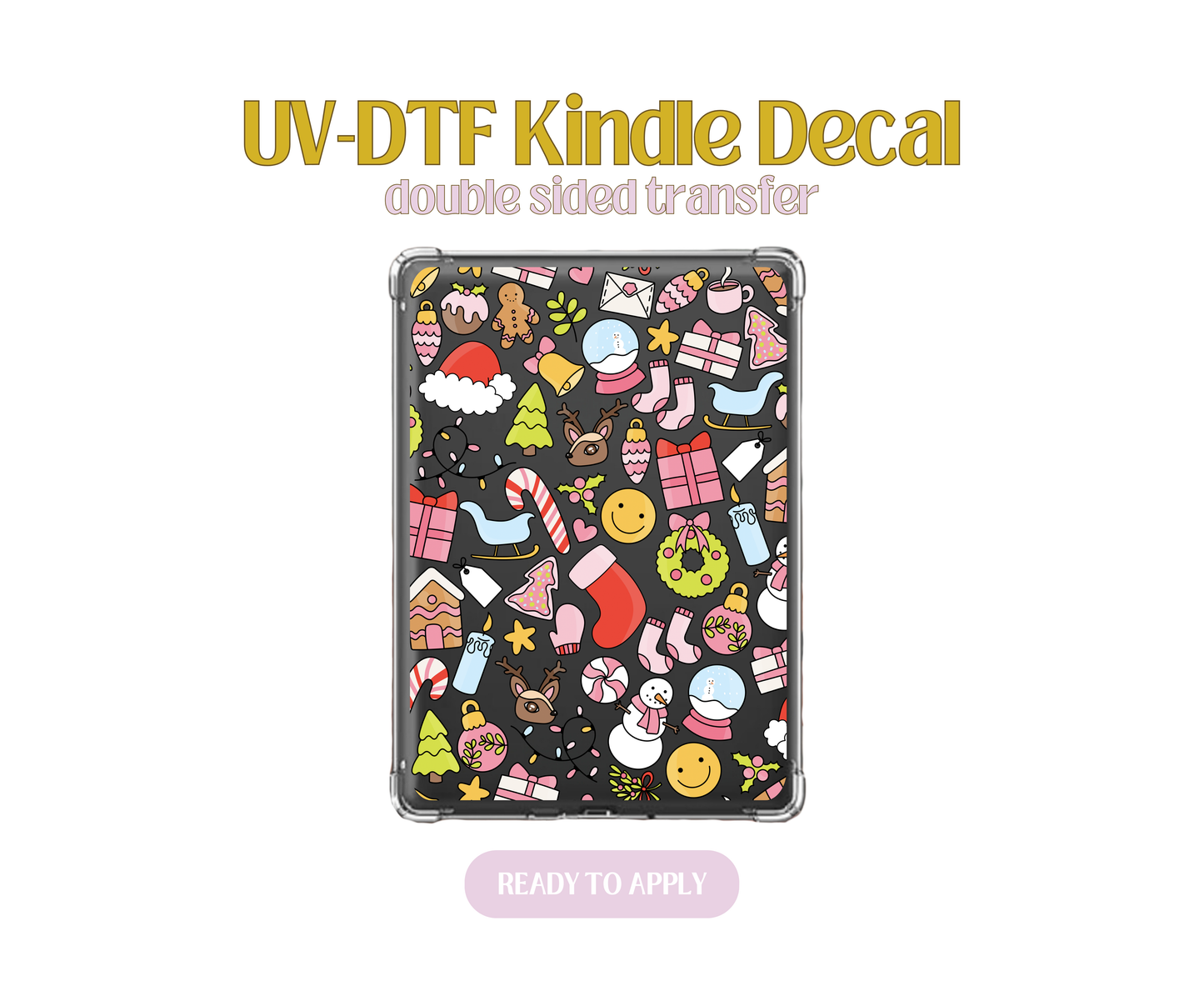 Christmas Doodles UV-DTF Kindle Decals
