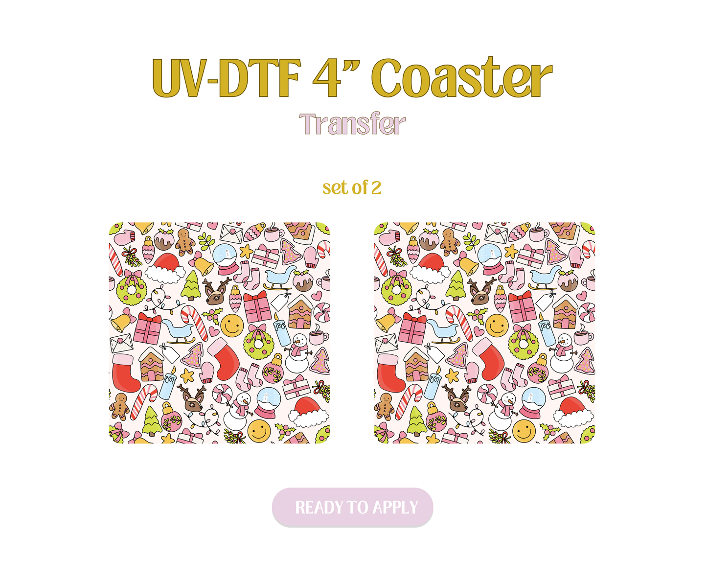 Christmas Doodles UV-DTF 4" Coaster