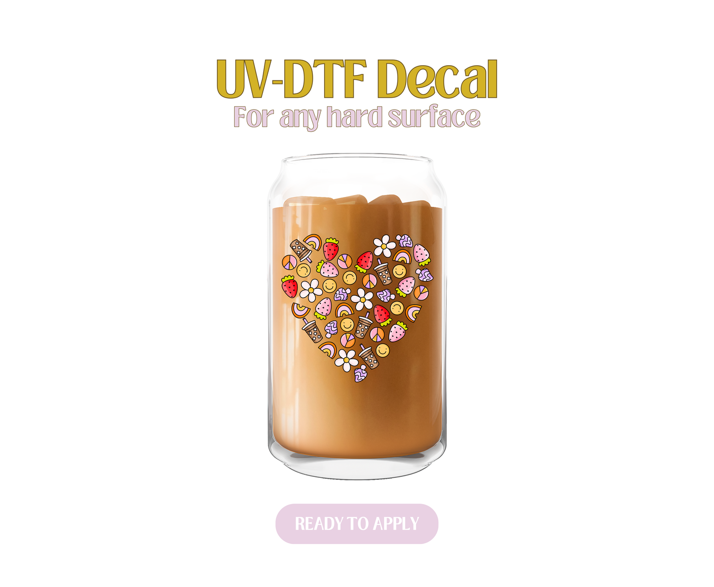 Coffee and Groovy Things Heart UV-DTF Decal