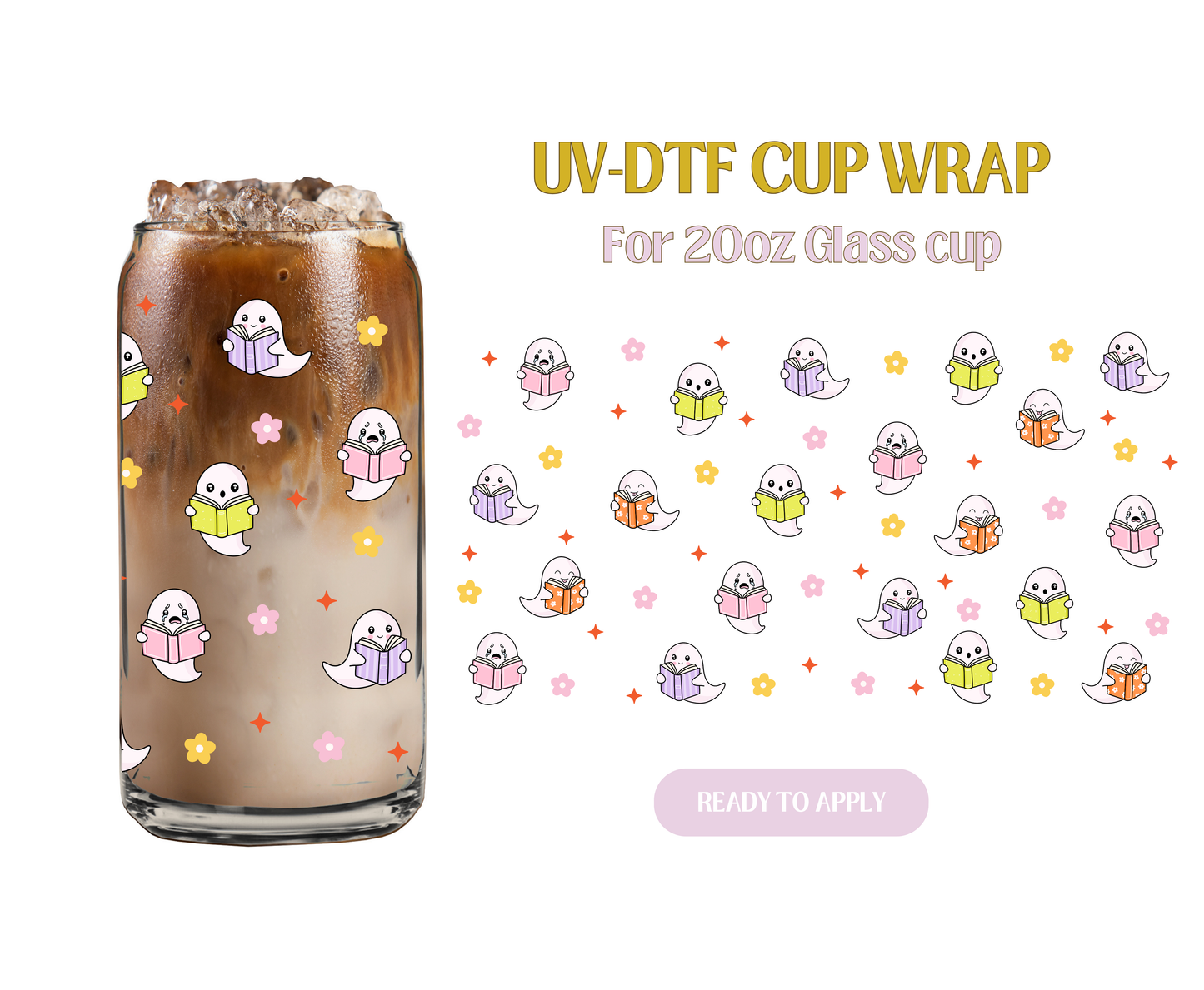 Colorful Bookish Ghosties 20oz UV-DTF Wrap