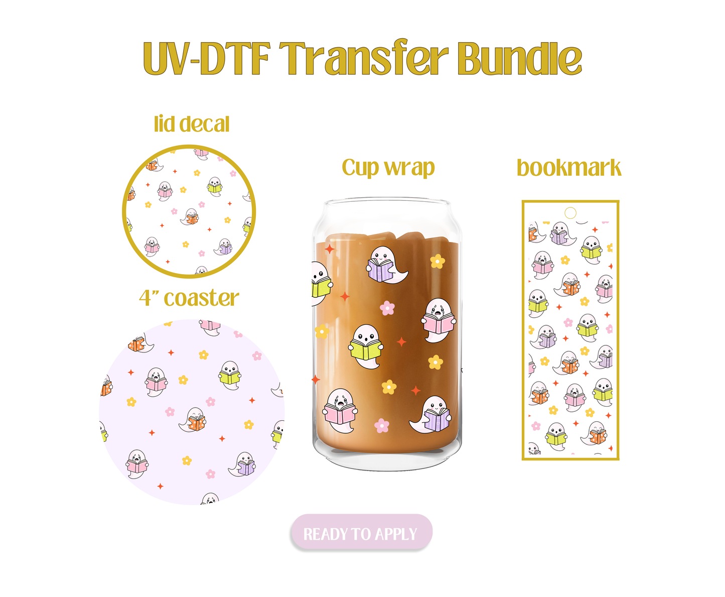 Colorful Bookish Ghosties UV-DTF Transfer Bundle