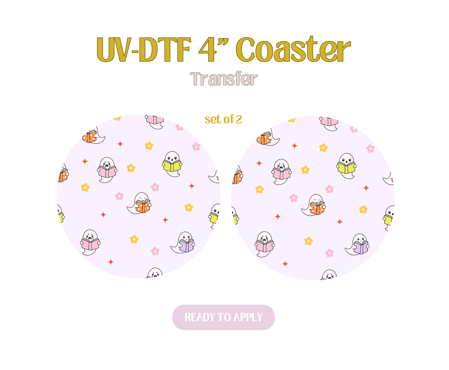 Colorful Bookish Ghosties UV-DTF 4" Coaster