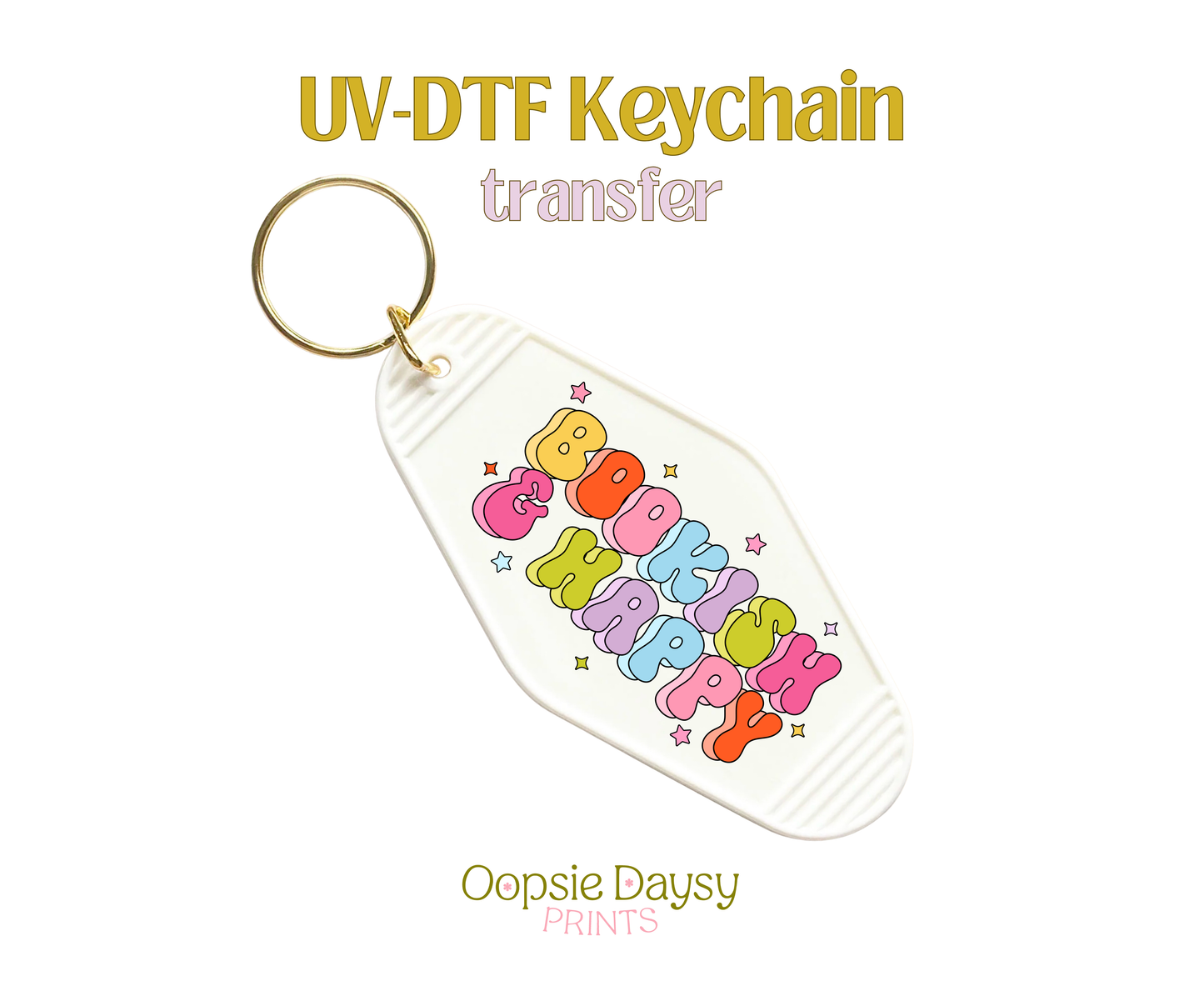 Colorful Bookish & Happy UV-DTF Keychain