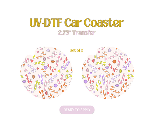 Colorful Candy Canes UV-DTF Car Coaster