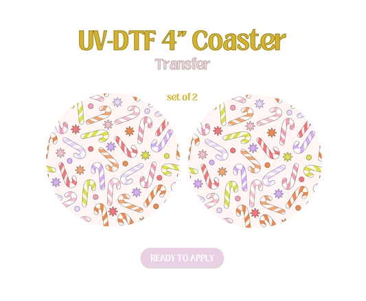 Colorful Candy Canes UV-DTF 4" Coaster