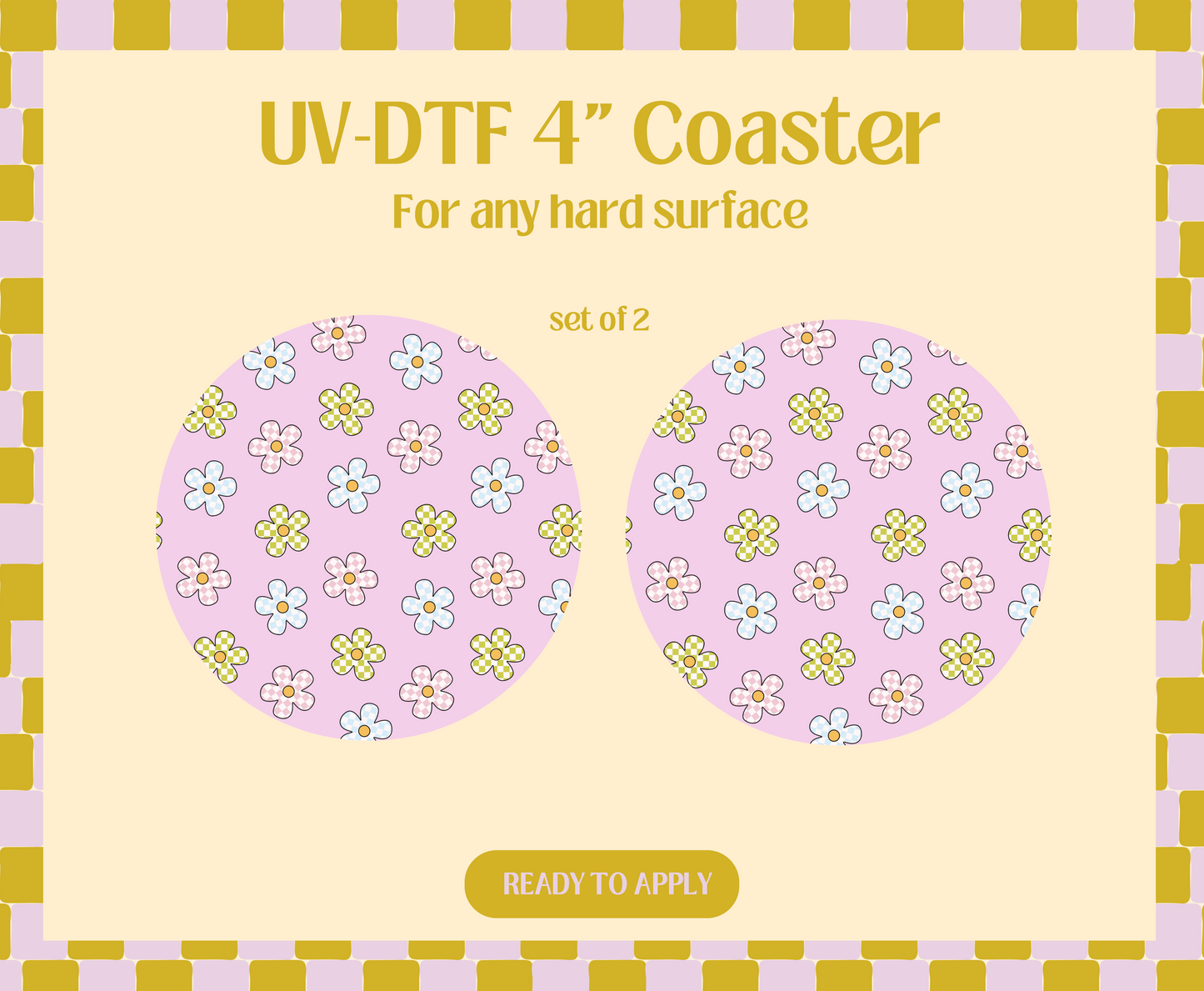Checkered Daisies UV-DTF 4" Coaster