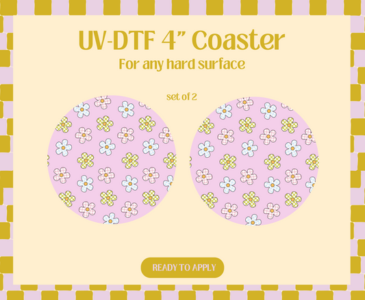 Checkered Daisies UV-DTF 4" Coaster