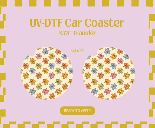 Colorful Flowers UV-DTF Car Coaster