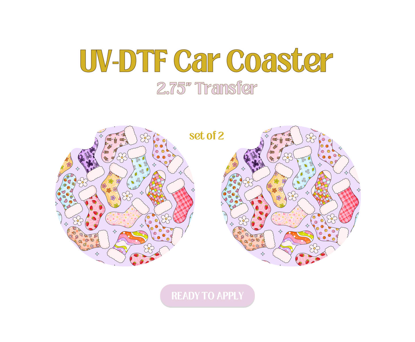 Colorful Stockings UV-DTF Car Coaster