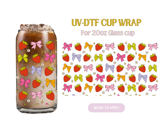 Colorful Strawberries and Bows 20oz UV-DTF Wrap