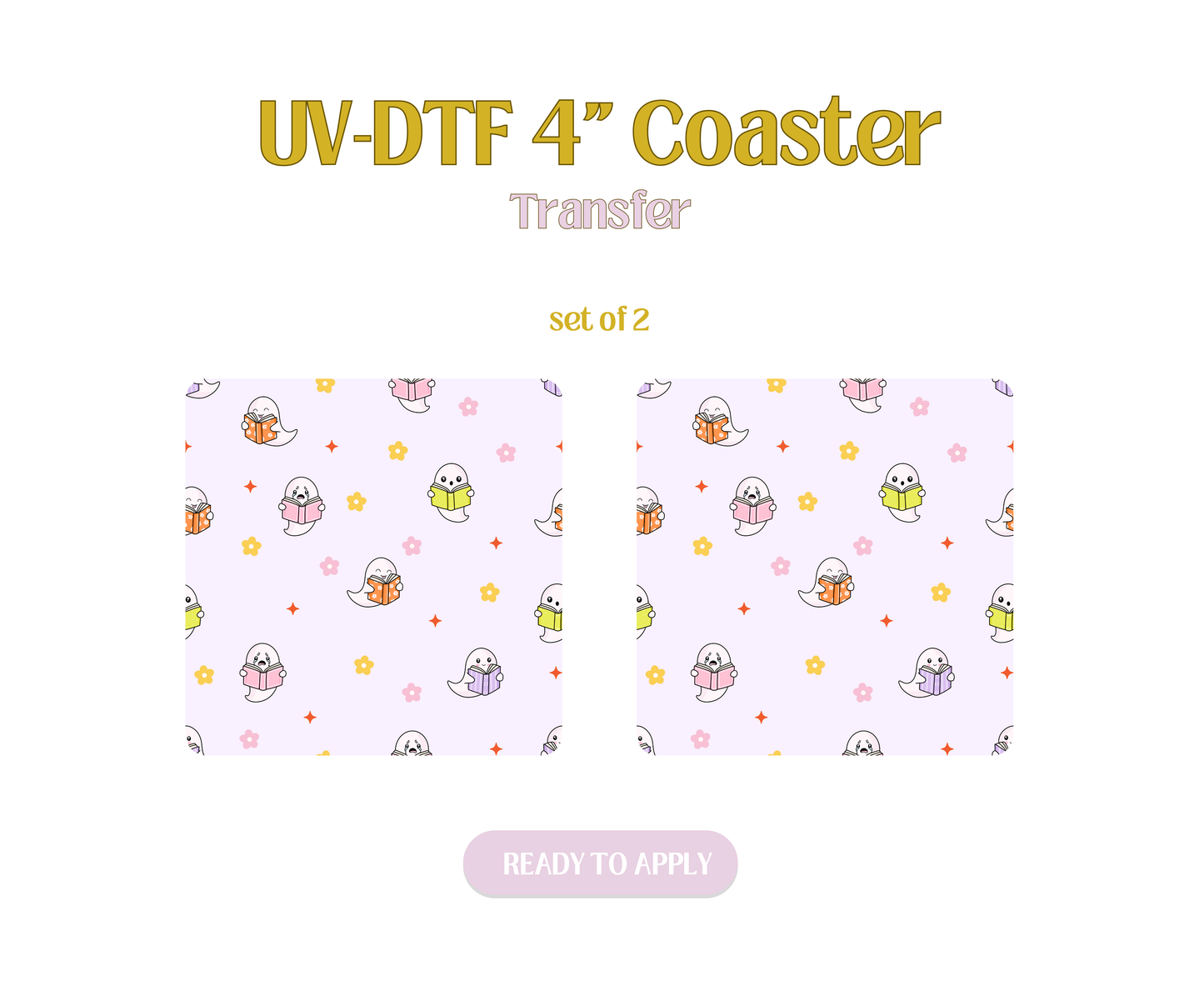 Colorful Bookish Ghosties UV-DTF 4" Coaster