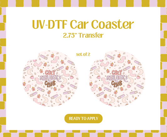 Cozy Readers Club UV-DTF Car Coaster