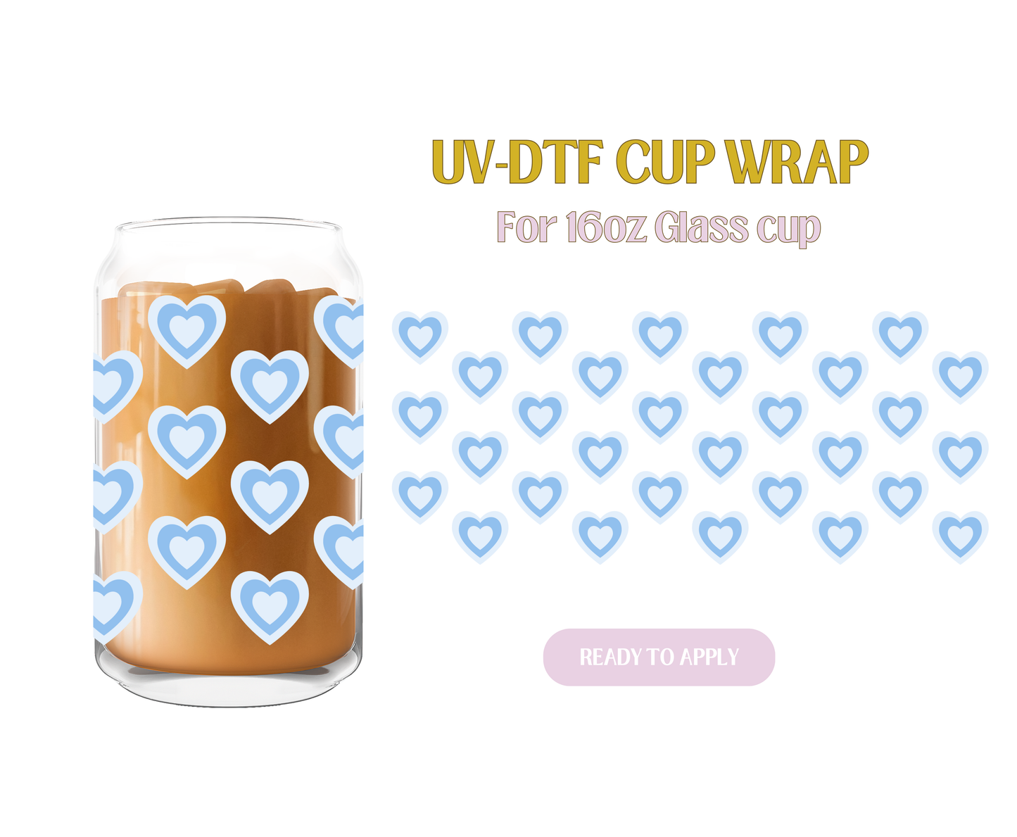 Cute Blue Retro Hearts UV-DTF Wrap