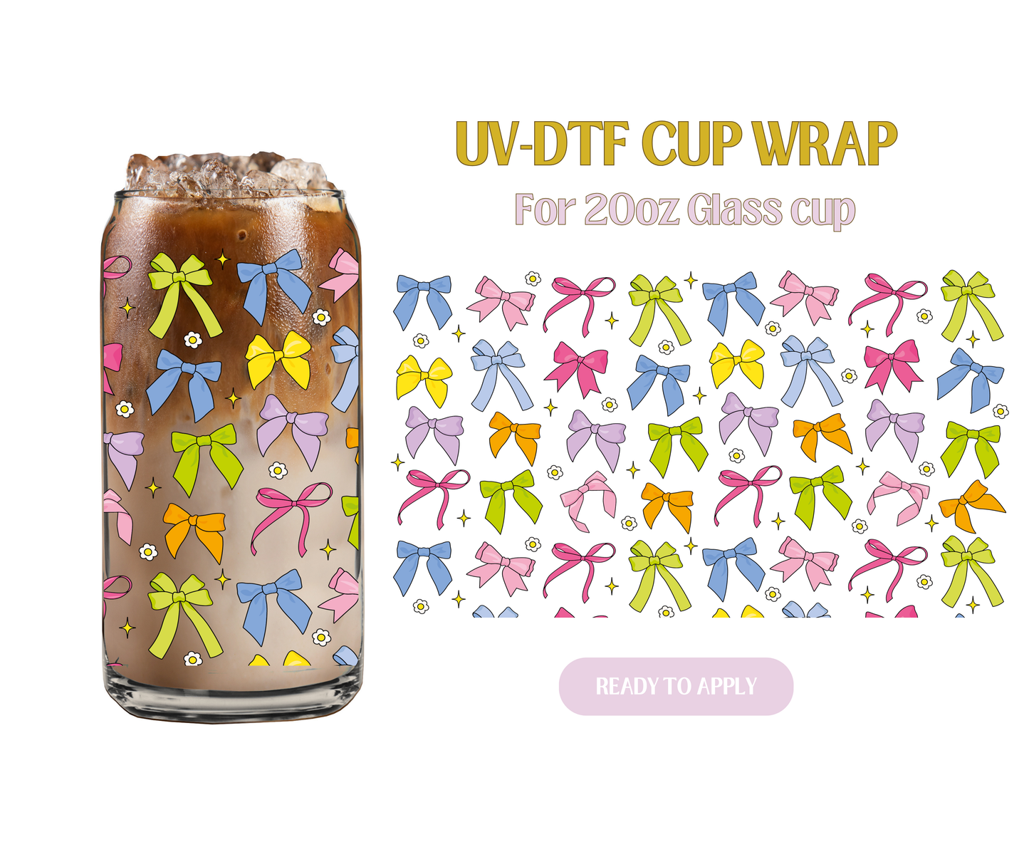 Cute Colorful Bright Bows 20oz UV-DTF Wrap